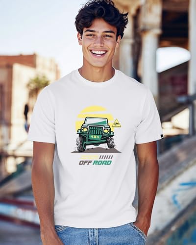Bewakoof Mens 4x4 Off Road Graphic White Round Neck Half Sleeve T-Shirt