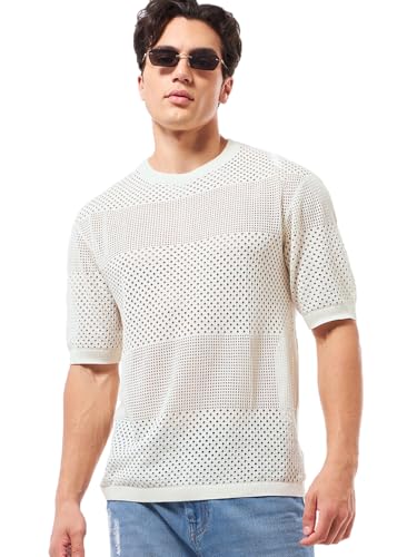 Bewakoof Mens Solid Oversized Fit Half Sleeve Round Neck 100% Cotton T-Shirt_644855_Beige_XL