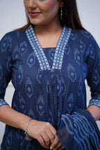 Alvami Women Anarkali Kurta and Pant Set with Dupatta (XL) Blue