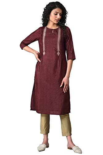 W For Woman Women'S Polyester Regular Kurta (22Auw19542-117388_Maroon_14)