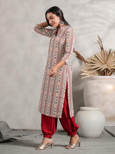 Anubhutee Women'S Viscose Rayon Ethnic Motifs Printed Pink Straight Kurta