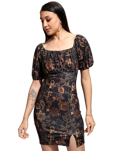 Ketch WomenS Polyester Mini Dress (Khj6000546_Black Multi
