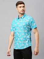 Thomas Scott Mens Printed Slim Fit 100% Cotton Casual Shirt with Spread Collar and Half Sleeve