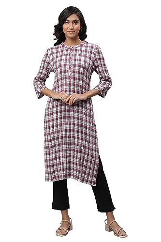 Aurelia WomenS White Checks Yarn Dyed Lycra Straight Kurta_23Aua14305-704327_L