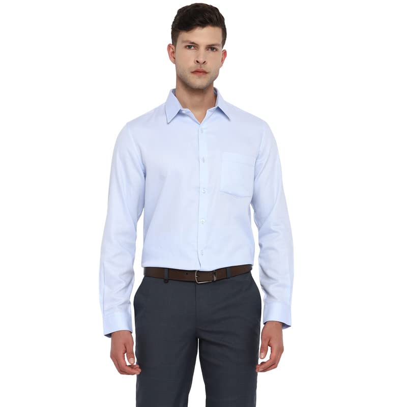 Turtle Men Sky Blue Cotton Self Design Slim Fit Shirts