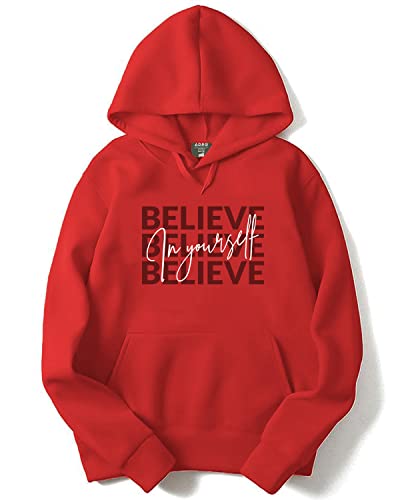 ADRO Men's Cotton Neck Hooded Sweatshirt (H22-M-INV-RD_Red_L)