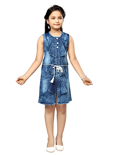 Aarika Girls Skater Knee-Length Dress (DR-45103_Denim Blue_24)