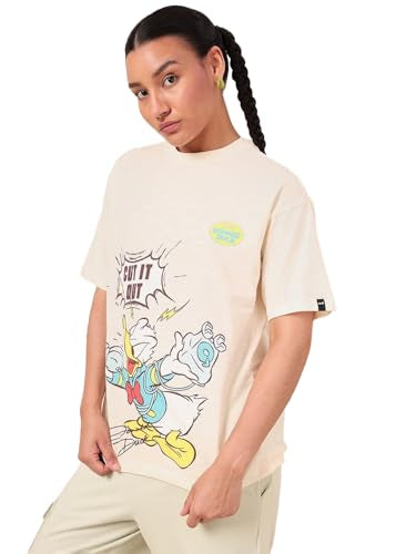 Bewakoof Air 1.0 Official Disney Merchandise Womens Graphic Printed Oversized Fit Half Sleeve Round Neck Cotton T-Shirt_589763_