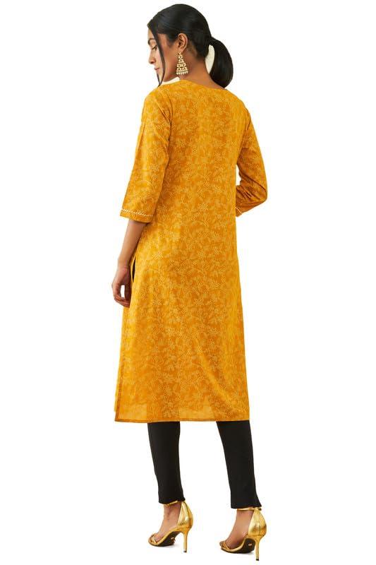 Soch Womens Cotton Floral Print Straight Kurta With Gotta Patti Work