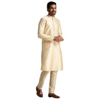 Manyavar Kurta Set for Men, Full Sleeves Mandarin Collar Ethnic Kurta Sets For Engagement, Wedding, Party Kurta Set Art Silk (Be