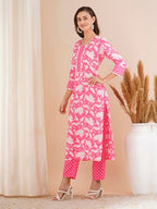 ANNI DESIGNER Womens Rayon Blend Straight Printed Kurta with Pant (Pustak Baby Pink-VKS04_S_Baby Pink_Small)