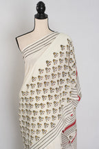 Sandhi: White & Black Contemporary Printed Mulmul Cotton Saree