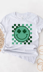 Checker Clover Smiley St Patrick PLUS Graphic Tee T-Shirt