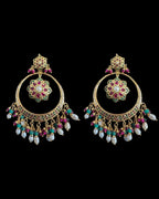 SER21 Ruby emerald pearl gold plated silver chandbali earrings ( READY TO SHIP )