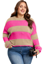 Blue Stripe Color Block PLus Size Drop Shoulder Sweater