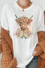 Floral Garden Baby Highland Cow Graphic Tee T-Shirt