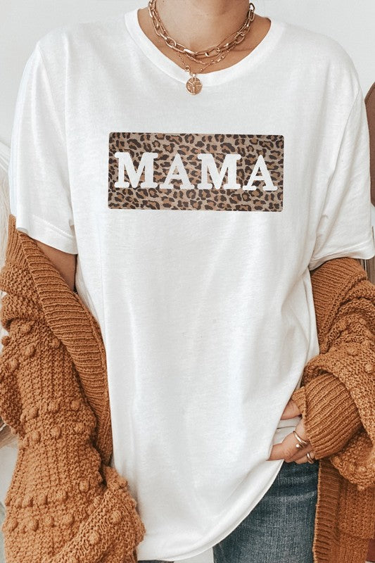 Leopard Print Mama Outline Mothers Day Graphic Tee T-Shirt