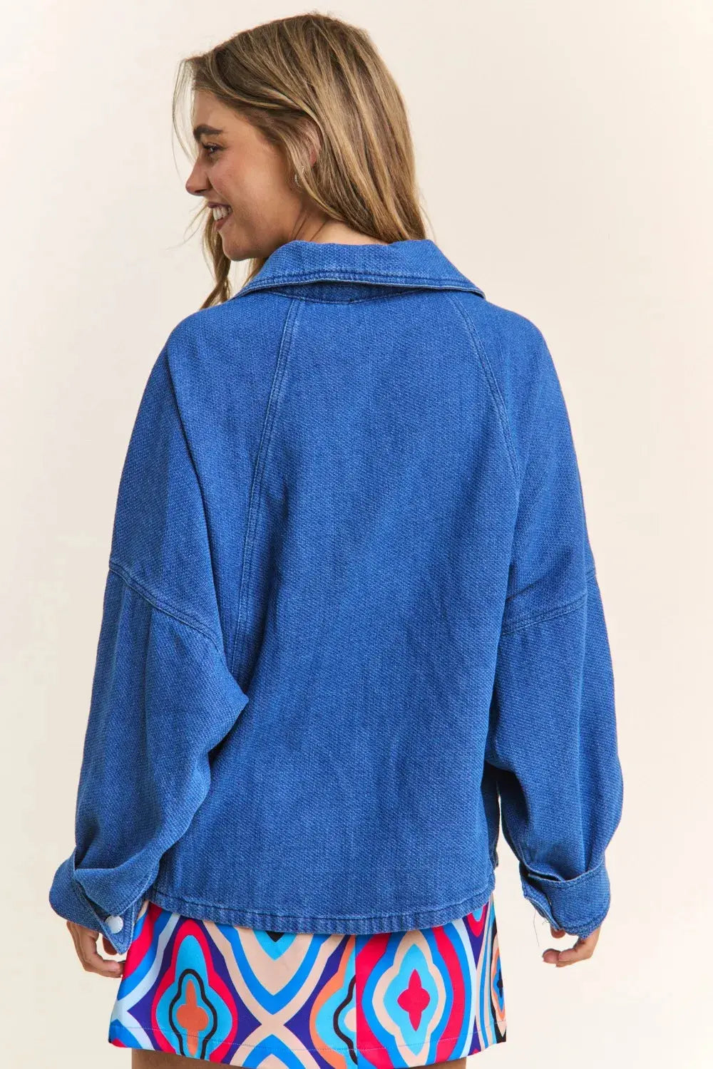 Denim Shacket - Snap Down Long Sleeve - Casual Layering Top