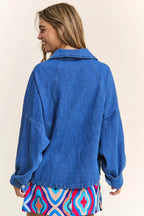 Denim Shacket - Snap Down Long Sleeve - Casual Layering Top