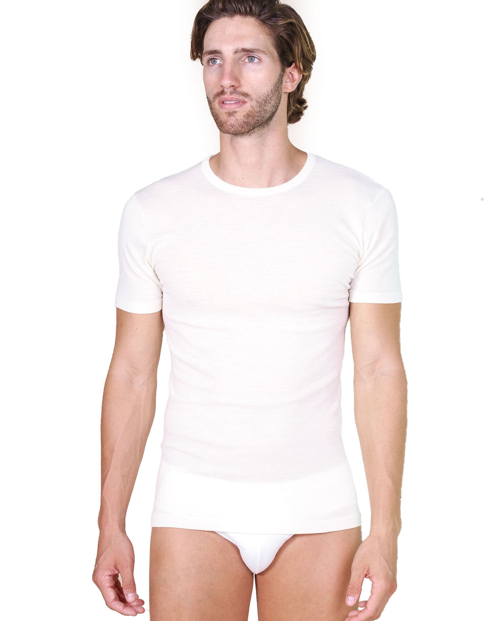 EGI Luxury Wool Silk Men's Short Sleeve T-Shirt. Proudly Made in Italy (456)
