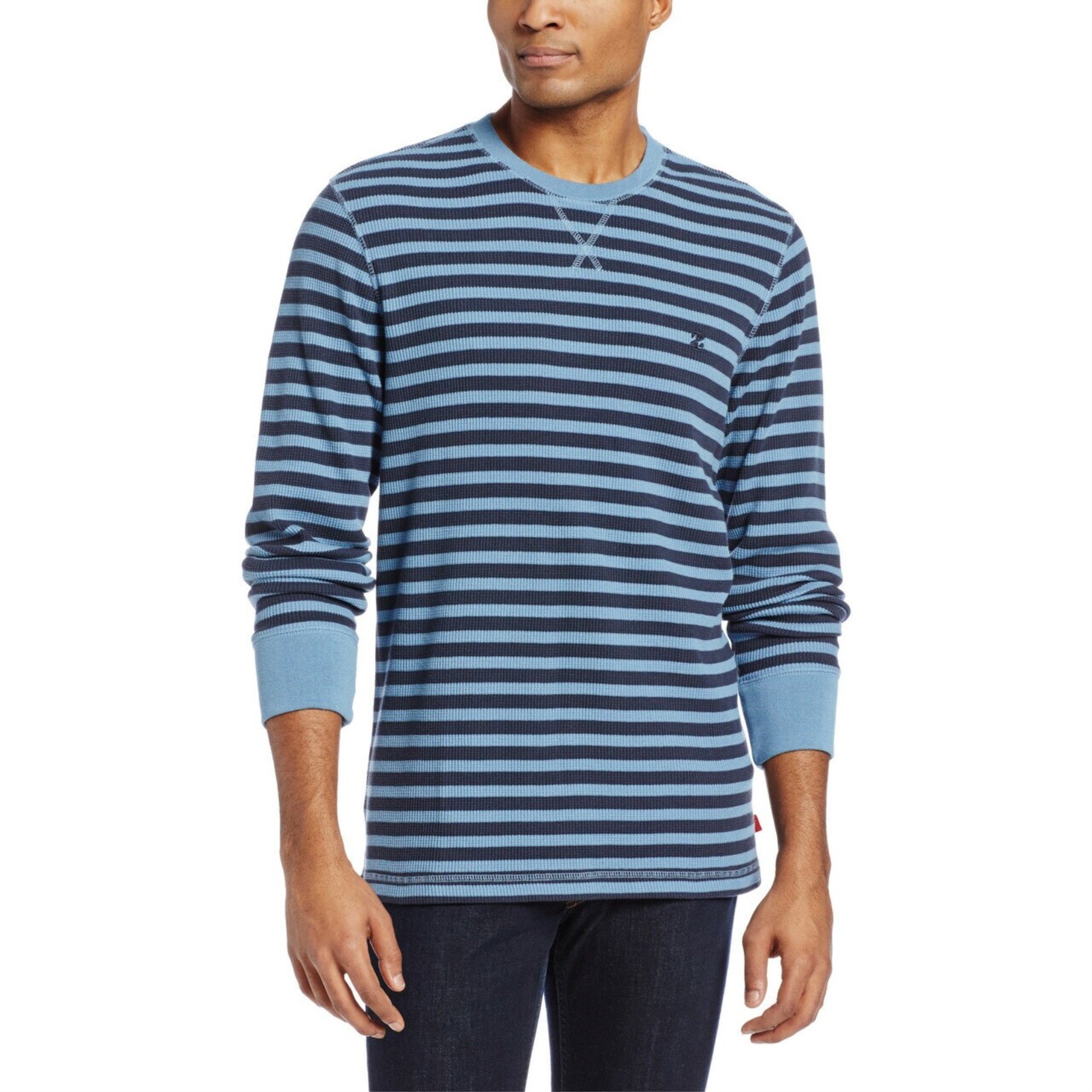 IZOD Men's Thermal Stripe Waffle Crew Neck Long Sleeve Shirt