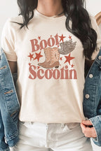 Boot Scootin Winged Cowboy Boots Stars Graphic Tee T-Shirt