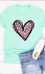Leopard Pink Heart Graphic Tee T-Shirt PLUS