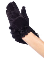 Lace trimmed satin gloves with bow accent MEDIUM BLACK