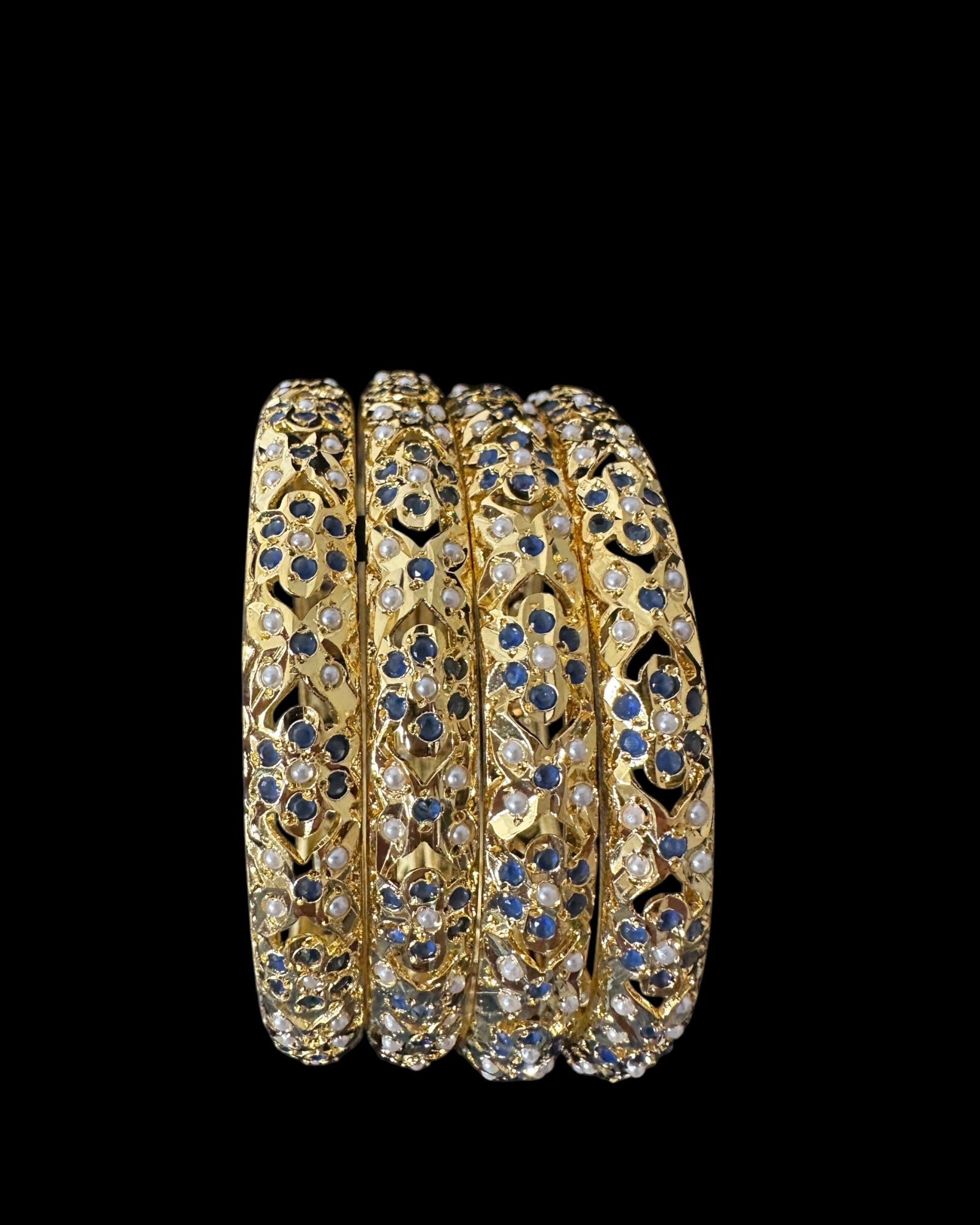 B808 Amira sapphire pearls bangles - set of 4 ( READY TO SHIP )