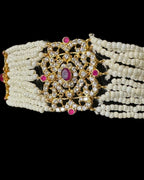 BR465 RAABYA ruby and pearl with zircon bridal choker set with earrings tika ( READY TO SHIP )