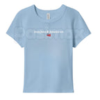 Faith & Freedom Baby Tee – Women's Patriotic Christian T-Shirt, Embroidered Fitted Crewneck Top for 4th of July