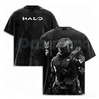 HALO Master Chief 117 T-Shirt – Retro Spartan Back Print Graphic Tee, Premium Acid Wash Oversized Lightweight Cotton Gaming Streetwear Top