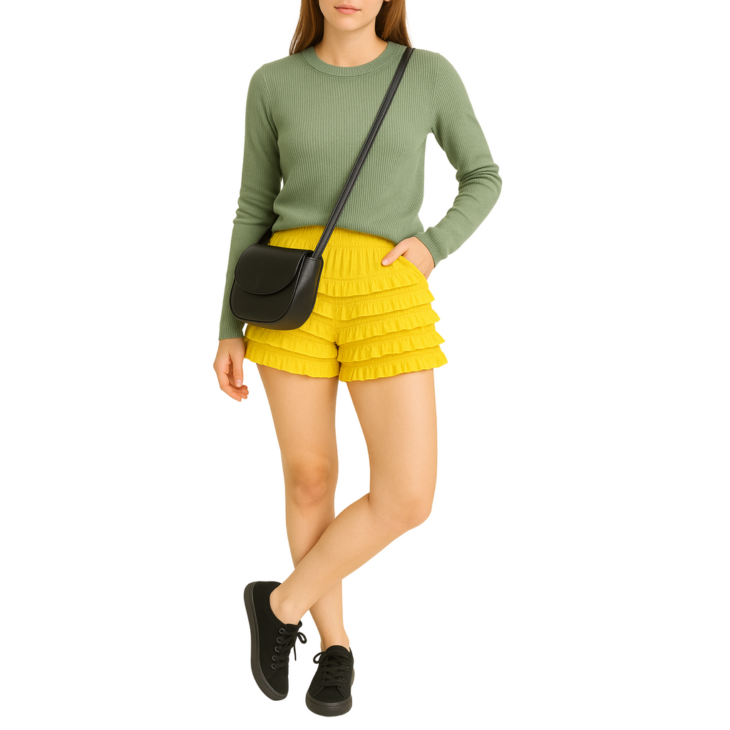 Malco Modes Ruffle Shorts for Women â??Yellow Bloomers, Halloween Costume, Lace Bloomers, Sexy Ruffle Shorts & Y2K Costumes