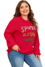 Racing Red Sparkle All The Way Tinsel Crew Neck Plus Size Sweater