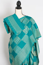 Rama : Green Semi Crepe Georgette Banarasi Saree with Designer Gold Zari Work