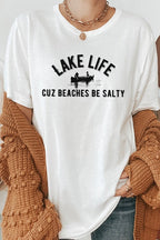 Lake Life Cuz Beaches Be Salty Rowboat Graphic Tee T-Shirt