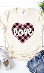 Pink Plaid Love Graphic Tee T-Shirt PLUS