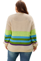 Parchment Color Block Crochet Open Front Plus Size Cardigan