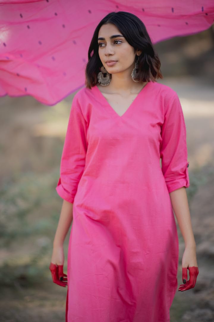 ANNI DESIGNER Ladies Rayon Blend Straight Kurta with Trousers and Dupatta, pink, S