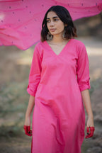 ANNI DESIGNER Ladies Rayon Blend Straight Kurta with Trousers and Dupatta, pink, S
