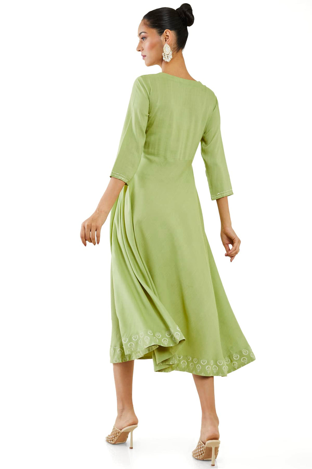 Soch Women Green Rayon Embroidered Dress Kurta