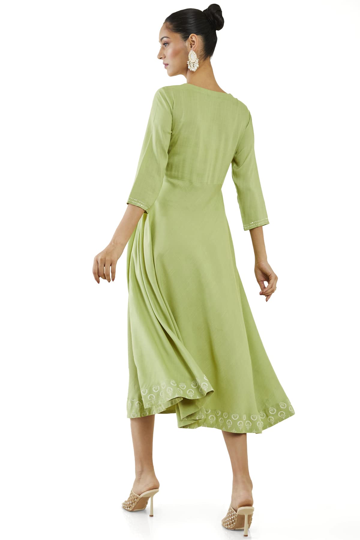 Soch Women Green Rayon Embroidered Dress Kurta