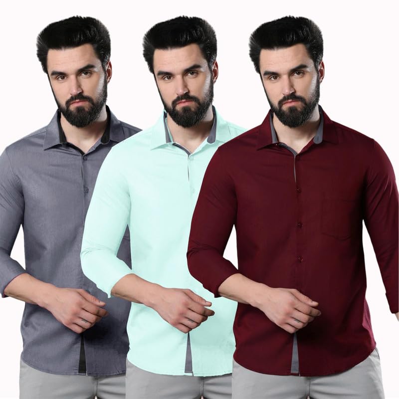 Pinkmint Mens Solid Regular Fit Shirt Multicolour