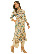 Soch Womens Blue Floral Print Rayon Kurta With Kantha Weave