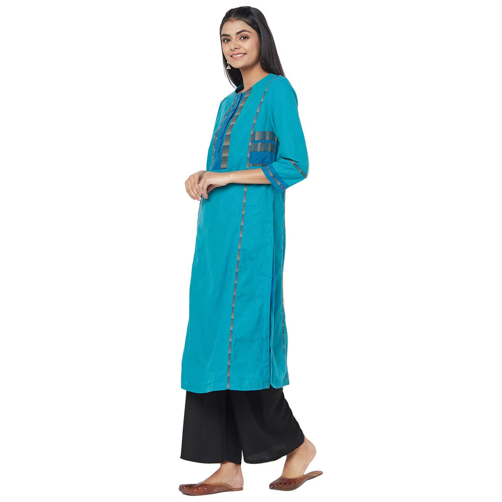 Fabindia Cotton Nagari Placket Long Kurta (