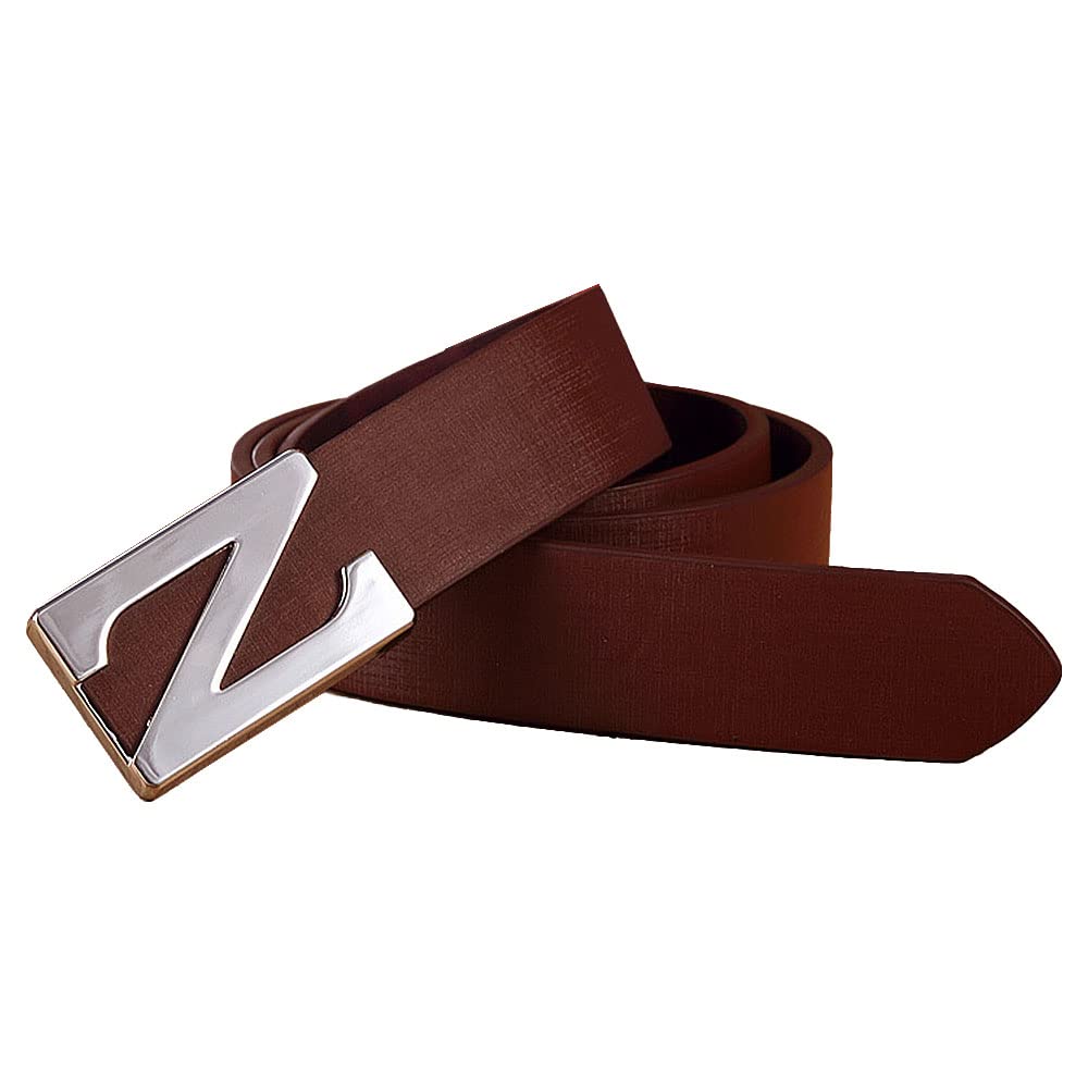 Syga Fashion MenS ZShaped Buckle Belt Large ZLetter Smooth Buckle Leather Belt Stylist Belt (Brown) 32-42