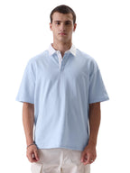 The Souled Store Solids: Powder Blue Mens and Boys Oversized fit Solid Half Sleeve Cotton Blue Color Mens Oversized Polo T-Shirt