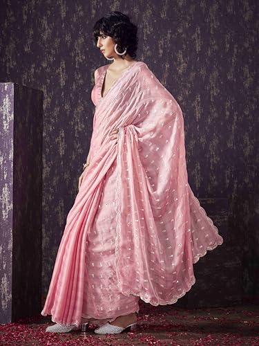 Womanista WomenS Women Satin Saree Ll Women Embellished Saree Ll Women Mirror Work Saree Ll Un-Stitched Blouse Saree