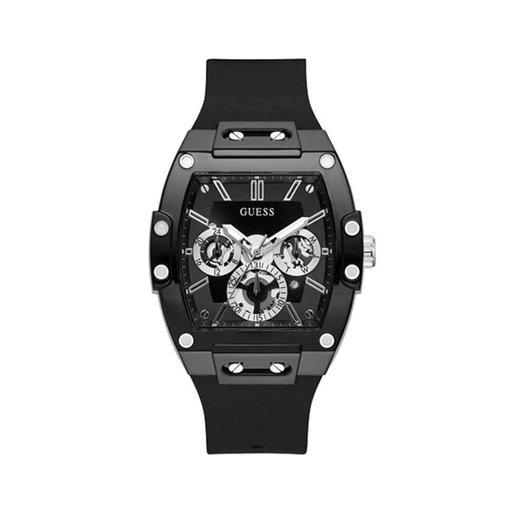 GUESS Men's Trend Multifunction 43mm Watch - Black Dial with Black Matte Polycarbonate Case & Silicone Strap