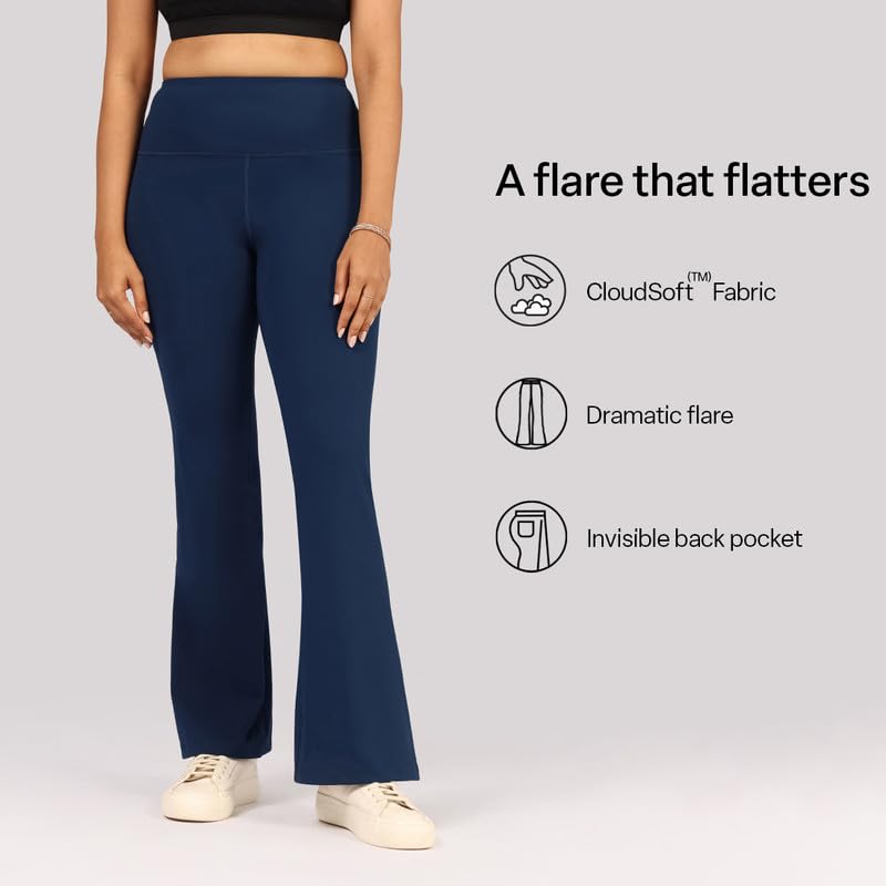 BlissClub Ultimate Flare Pants Lite Regular for Women Upto 54 ft | High Waist Trousers and Formal Pants for Office wear | Comfo